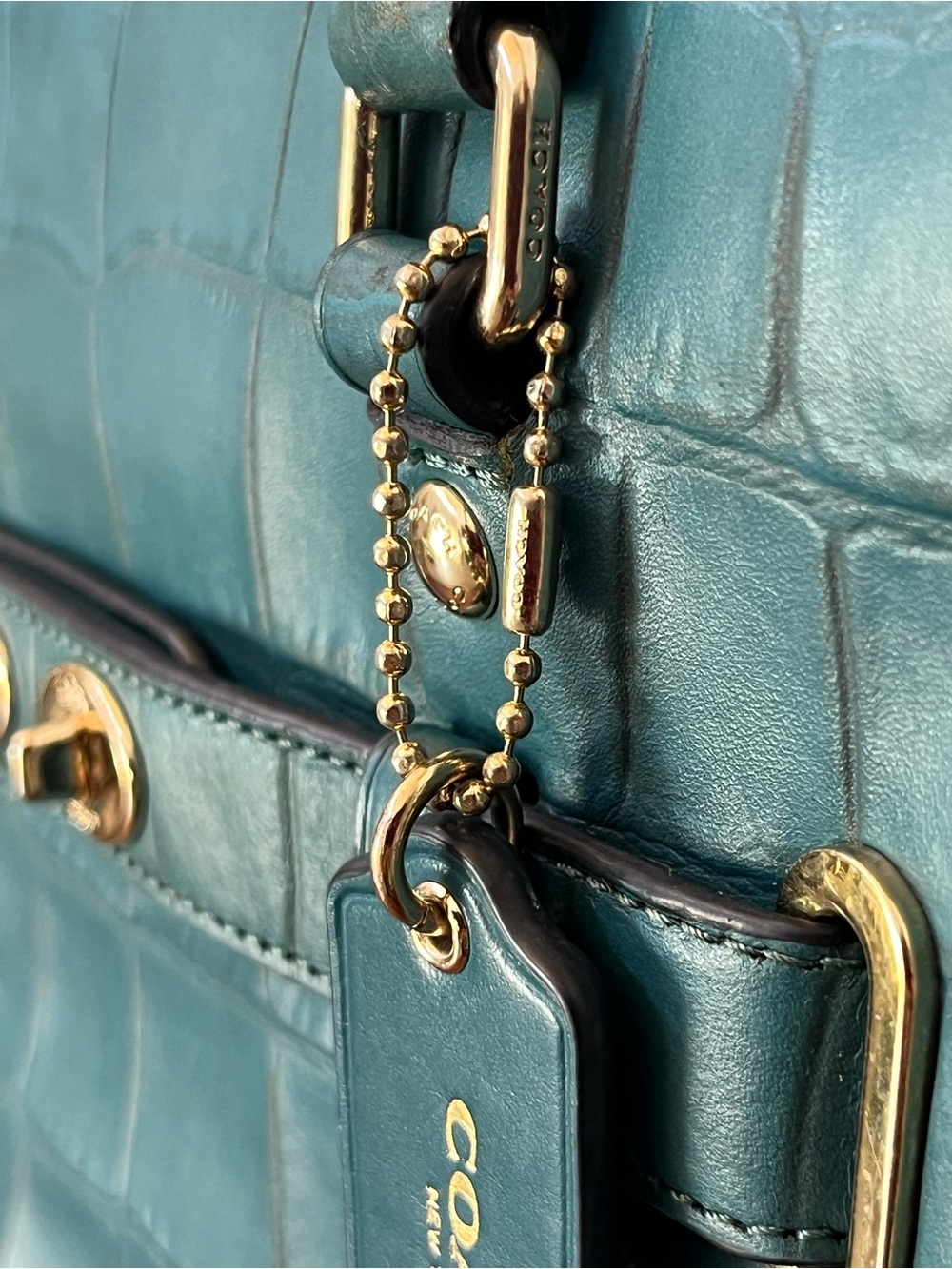COACH Blake Teal Croc-Embossed Leather Carryall Satchel F37099 - Picture 11 of 13